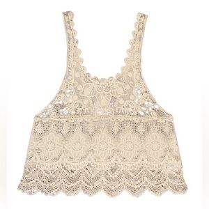 ISSI Lace Detail Crochet Scalloped Hem Tank Top / Swimsuit Cover Up